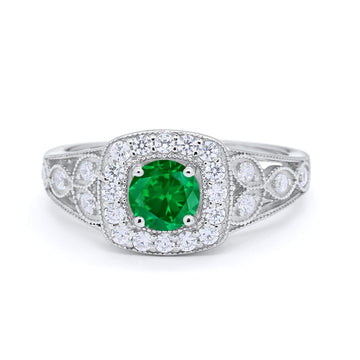 Bezel Solitaire Fashion Ring Simulated Green Emerald CZ 925 Sterling Silver